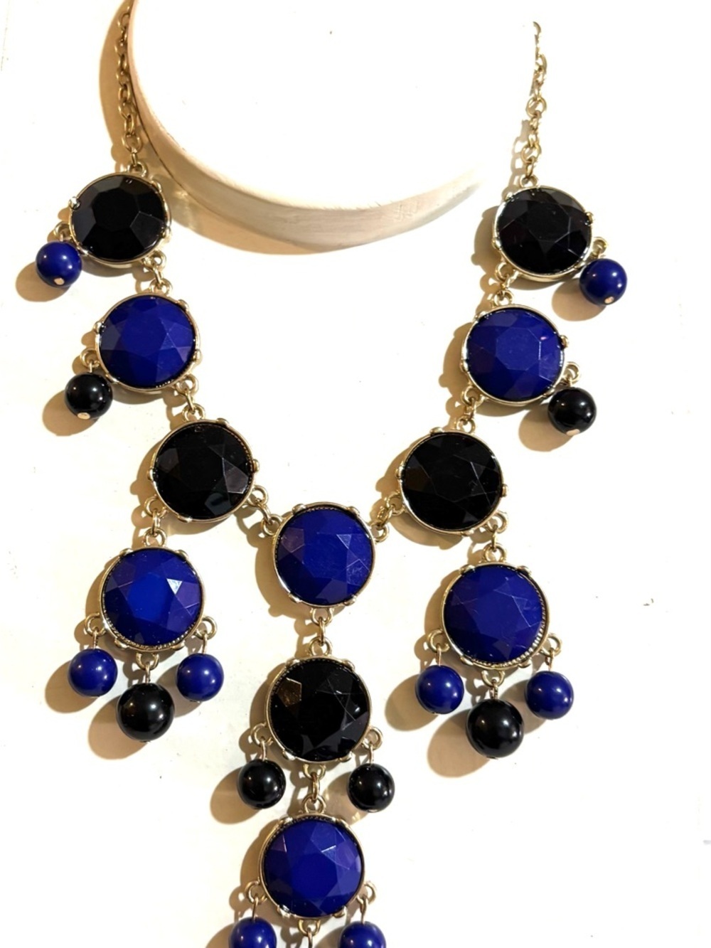 Fashion Jewelry Blue and Black Faceted Drop Necklace